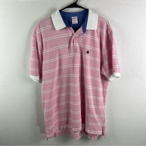 Brooks Brothers 346 Mens Polo Shirt Large Pink Striped Casual Short Sleeve
